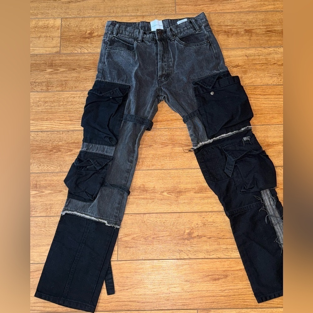 Kody Phillips MNML LA Mens Black Patchwork Preppy Jeans Button Fly Denim 30